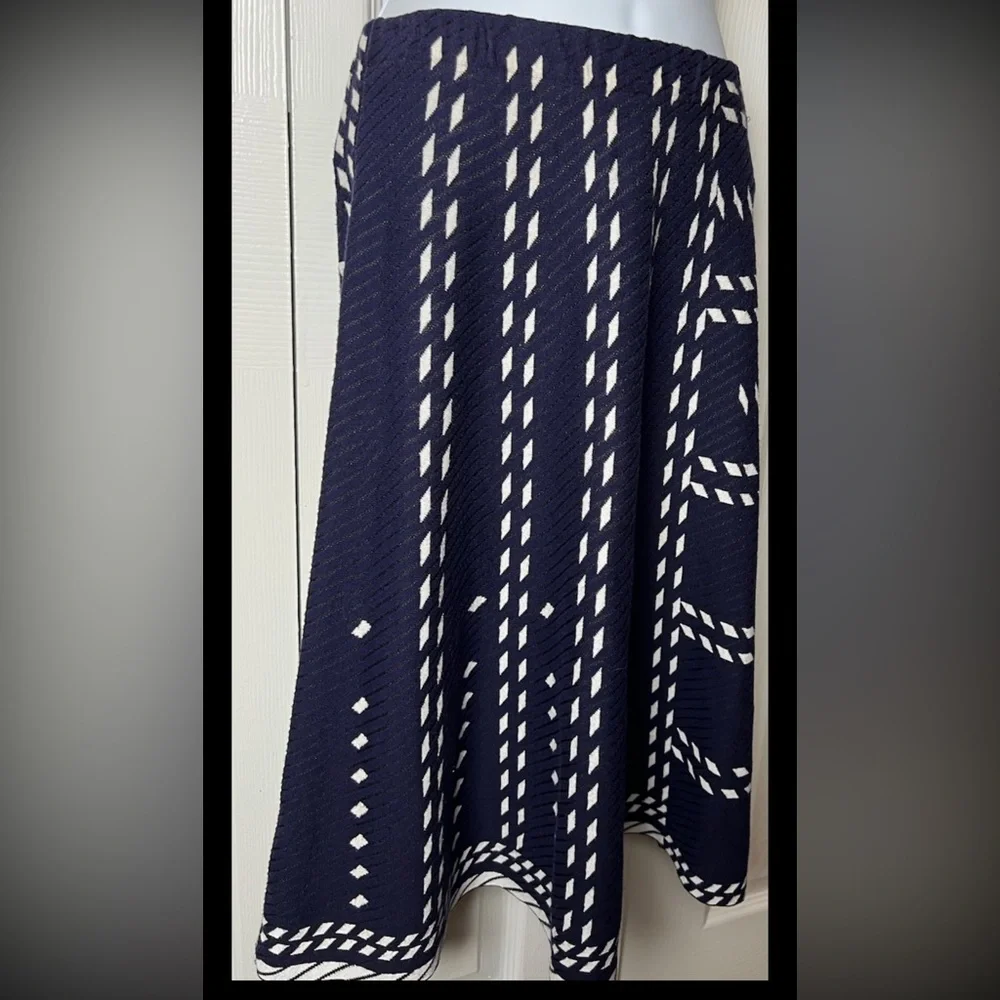 NIC + ZOE Sweater Skirt Falling Star Flare PullOn Navy Blue White
